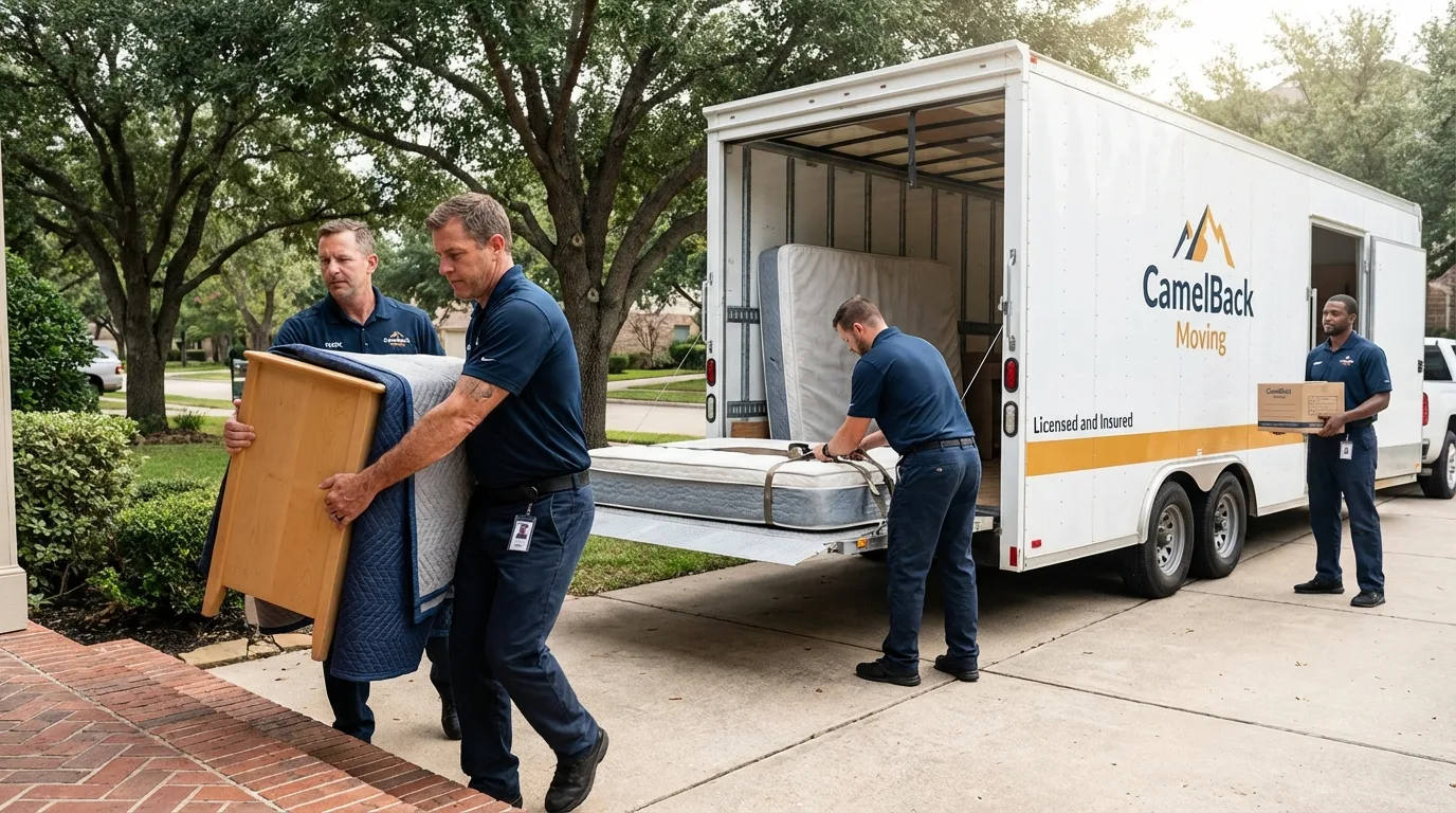 Crew loading residential truck for cross-state move from Forney, TX