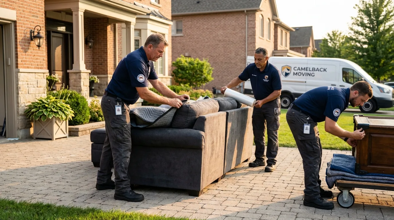 Large estate moving crew wrapping furniture in Forney, TX