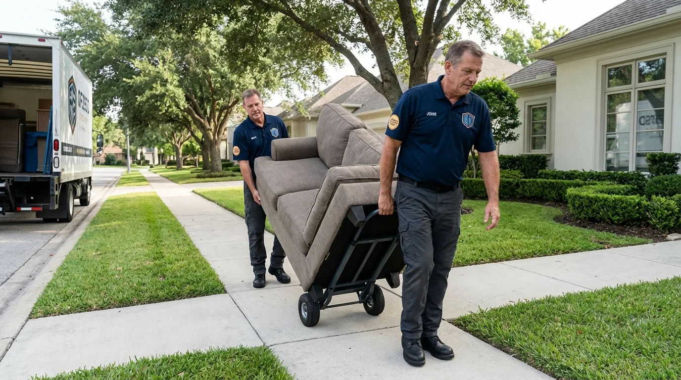 Local residential moving crew loading furniture in Forney, TX